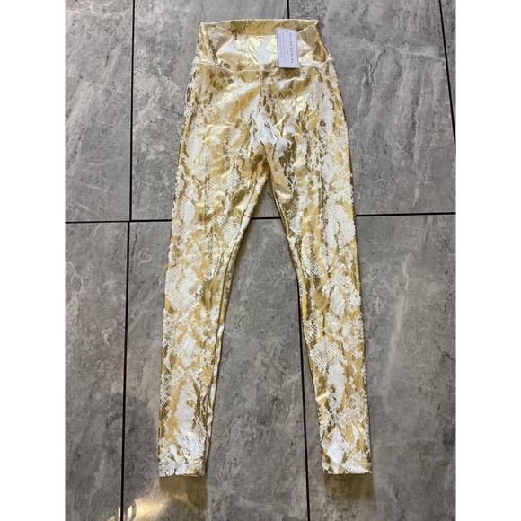 Astoria Activewear Leggings Womens Small Gold White Snake Print High Rise Yoga - Picture 1 of 5